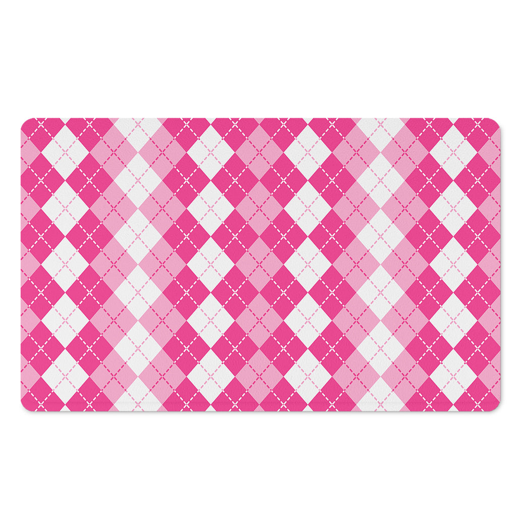 Pink And White Argyle Pattern Print Polyester Doormat
