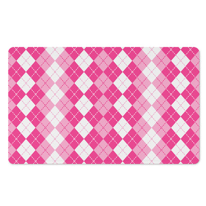 Pink And White Argyle Pattern Print Polyester Doormat
