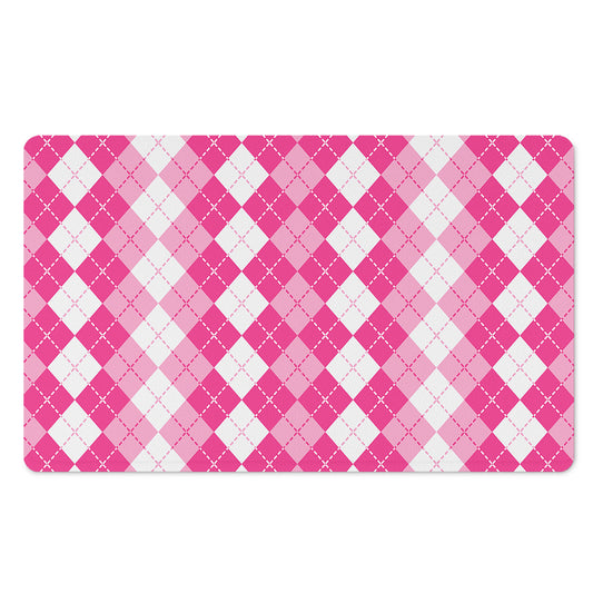 Pink And White Argyle Pattern Print Polyester Doormat