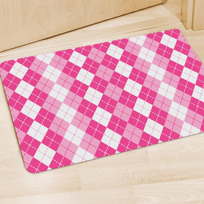 Pink And White Argyle Pattern Print Polyester Doormat