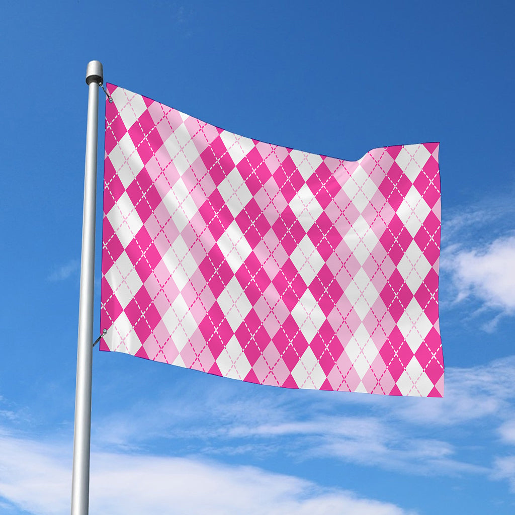 Pink And White Argyle Pattern Print Polyester Flag