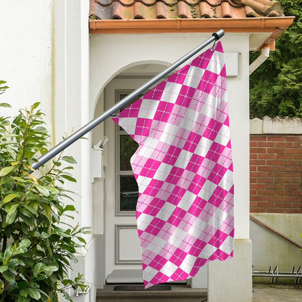 Pink And White Argyle Pattern Print Polyester Flag