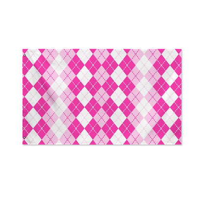 Pink And White Argyle Pattern Print Polyester Flag