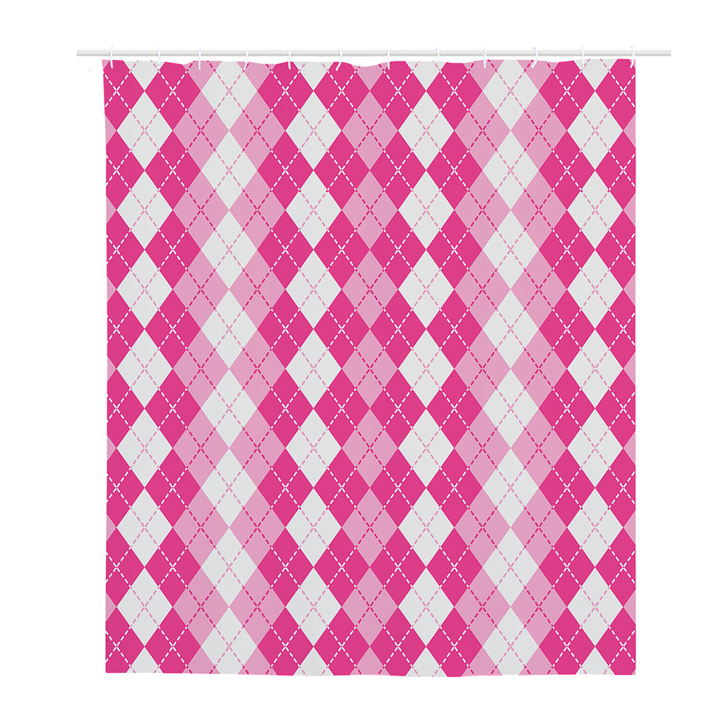 Pink And White Argyle Pattern Print Polyester Shower Curtain