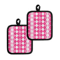 Pink And White Argyle Pattern Print Pot Holders