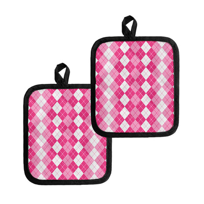 Pink And White Argyle Pattern Print Pot Holders