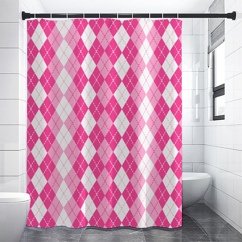 Pink And White Argyle Pattern Print Premium Shower Curtain