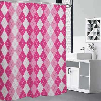 Pink And White Argyle Pattern Print Premium Shower Curtain