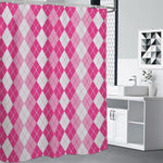 Pink And White Argyle Pattern Print Premium Shower Curtain