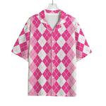 Pink And White Argyle Pattern Print Rayon Hawaiian Shirt