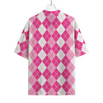 Pink And White Argyle Pattern Print Rayon Hawaiian Shirt