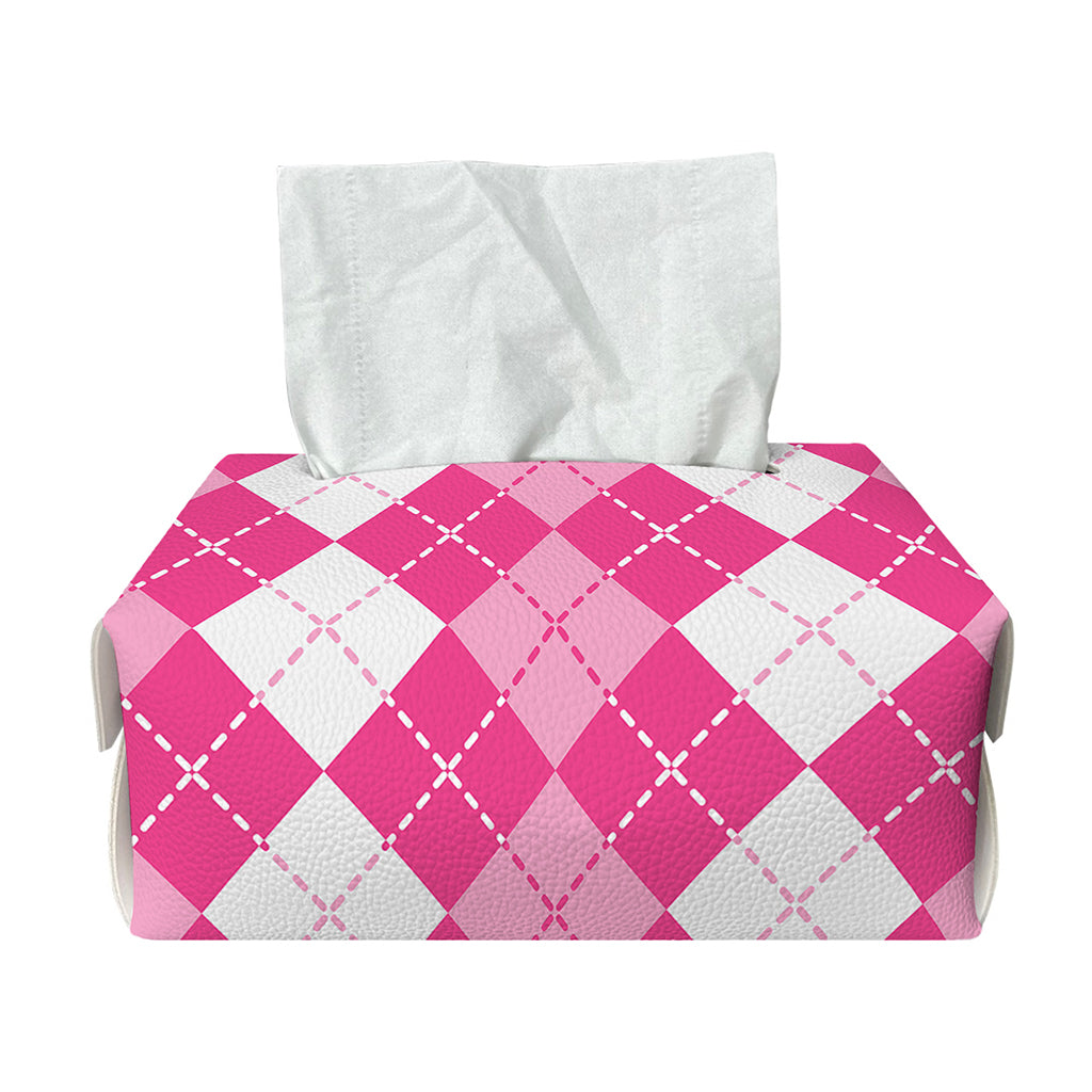 Pink And White Argyle Pattern Print Rectangle Tissue Box Cover