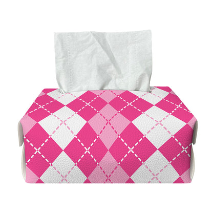 Pink And White Argyle Pattern Print Rectangle Tissue Box Cover