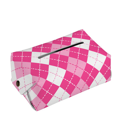 Pink And White Argyle Pattern Print Rectangle Tissue Box Cover