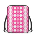 Pink And White Argyle Pattern Print Rectangular Crossbody Bag