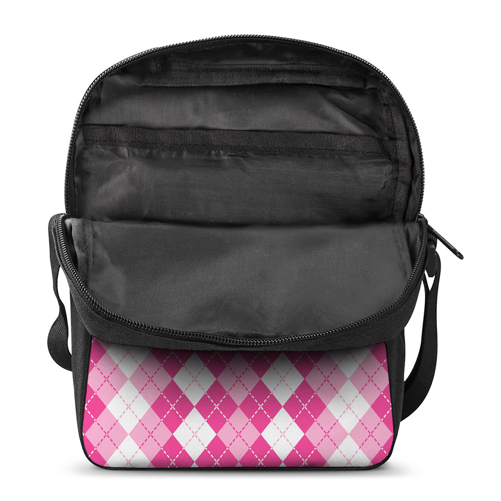 Pink And White Argyle Pattern Print Rectangular Crossbody Bag