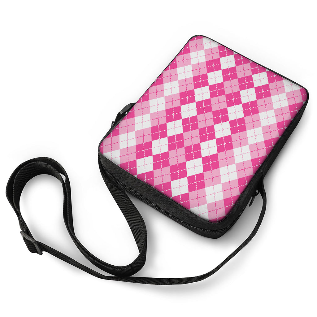 Pink And White Argyle Pattern Print Rectangular Crossbody Bag