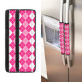 Pink And White Argyle Pattern Print Refrigerator Handle Covers