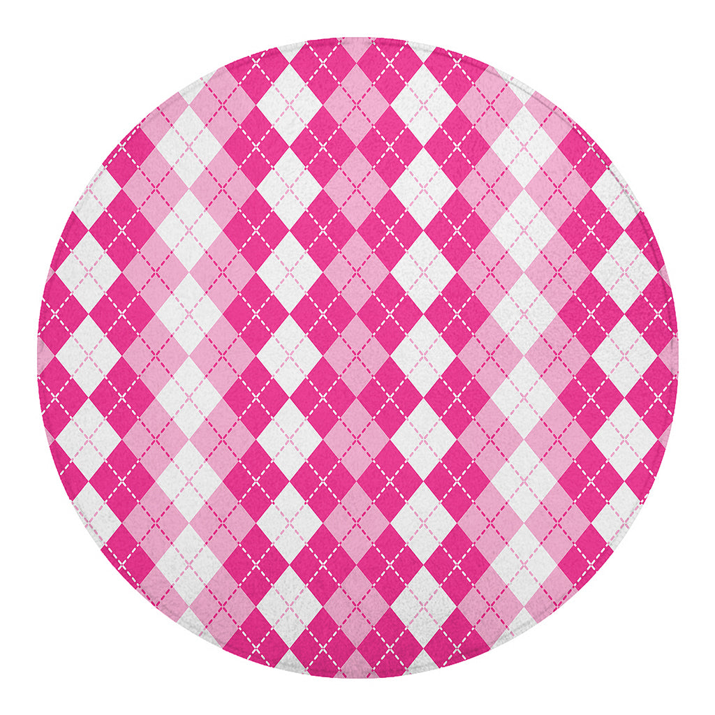 Pink And White Argyle Pattern Print Round Blanket