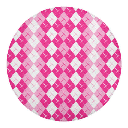 Pink And White Argyle Pattern Print Round Blanket