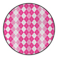 Pink And White Argyle Pattern Print Round Floor Mat
