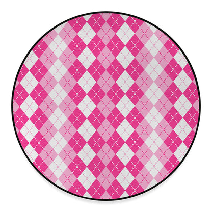 Pink And White Argyle Pattern Print Round Floor Mat