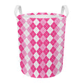 Pink And White Argyle Pattern Print Round Laundry Basket