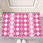 Pink And White Argyle Pattern Print Rubber Doormat