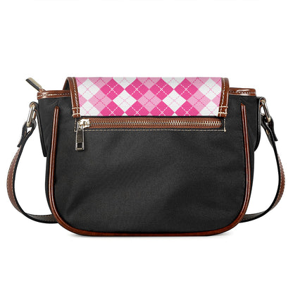 Pink And White Argyle Pattern Print Saddle Bag