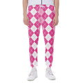 Pink And White Argyle Pattern Print Joggers