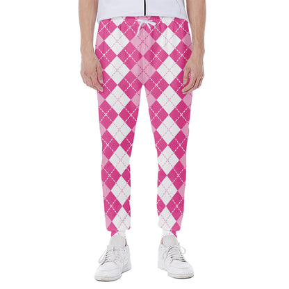 Pink And White Argyle Pattern Print Scuba Joggers