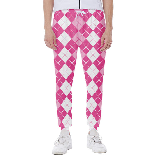 Pink And White Argyle Pattern Print Scuba Joggers
