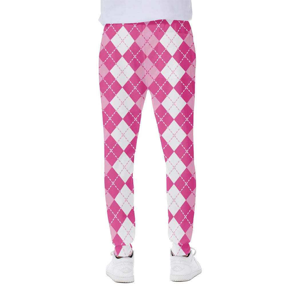 Pink And White Argyle Pattern Print Scuba Joggers