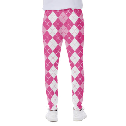 Pink And White Argyle Pattern Print Scuba Joggers