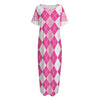 Pink And White Argyle Pattern Print Short Sleeve Long Nightdress