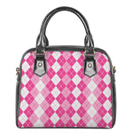 Pink And White Argyle Pattern Print Shoulder Handbag