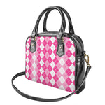 Pink And White Argyle Pattern Print Shoulder Handbag