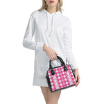Pink And White Argyle Pattern Print Shoulder Handbag