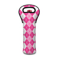 Pink And White Argyle Pattern Print Single Neoprene Wine Tote