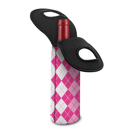 Pink And White Argyle Pattern Print Single Neoprene Wine Tote