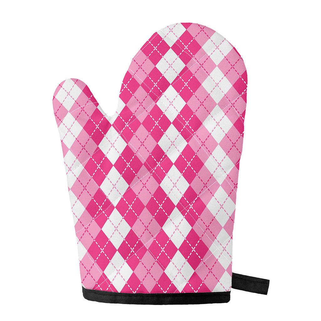 Pink And White Argyle Pattern Print Single Oven Mitt