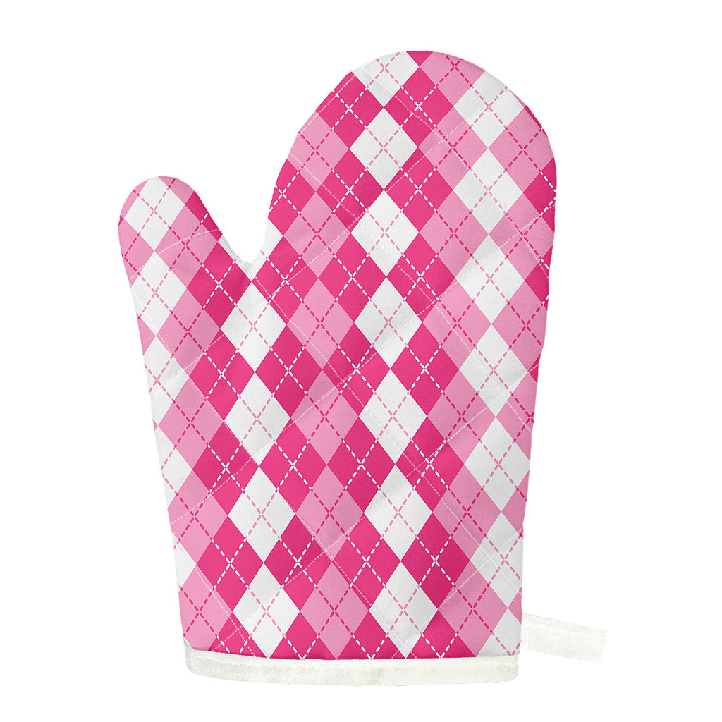 Pink And White Argyle Pattern Print Single Oven Mitt