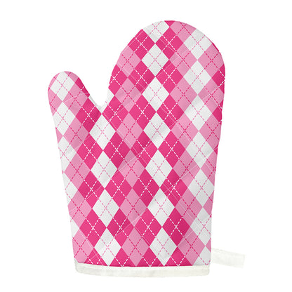 Pink And White Argyle Pattern Print Single Oven Mitt