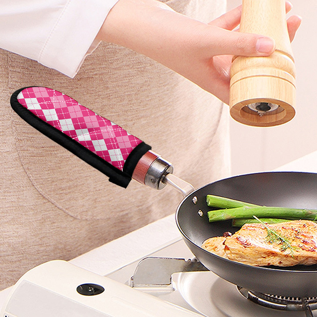 Pink And White Argyle Pattern Print Skillet Handle Cover