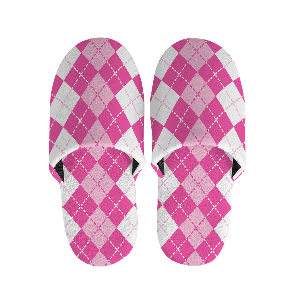 Pink And White Argyle Pattern Print Slippers