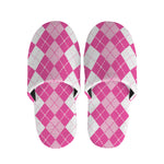 Pink And White Argyle Pattern Print Slippers