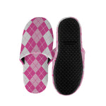 Pink And White Argyle Pattern Print Slippers