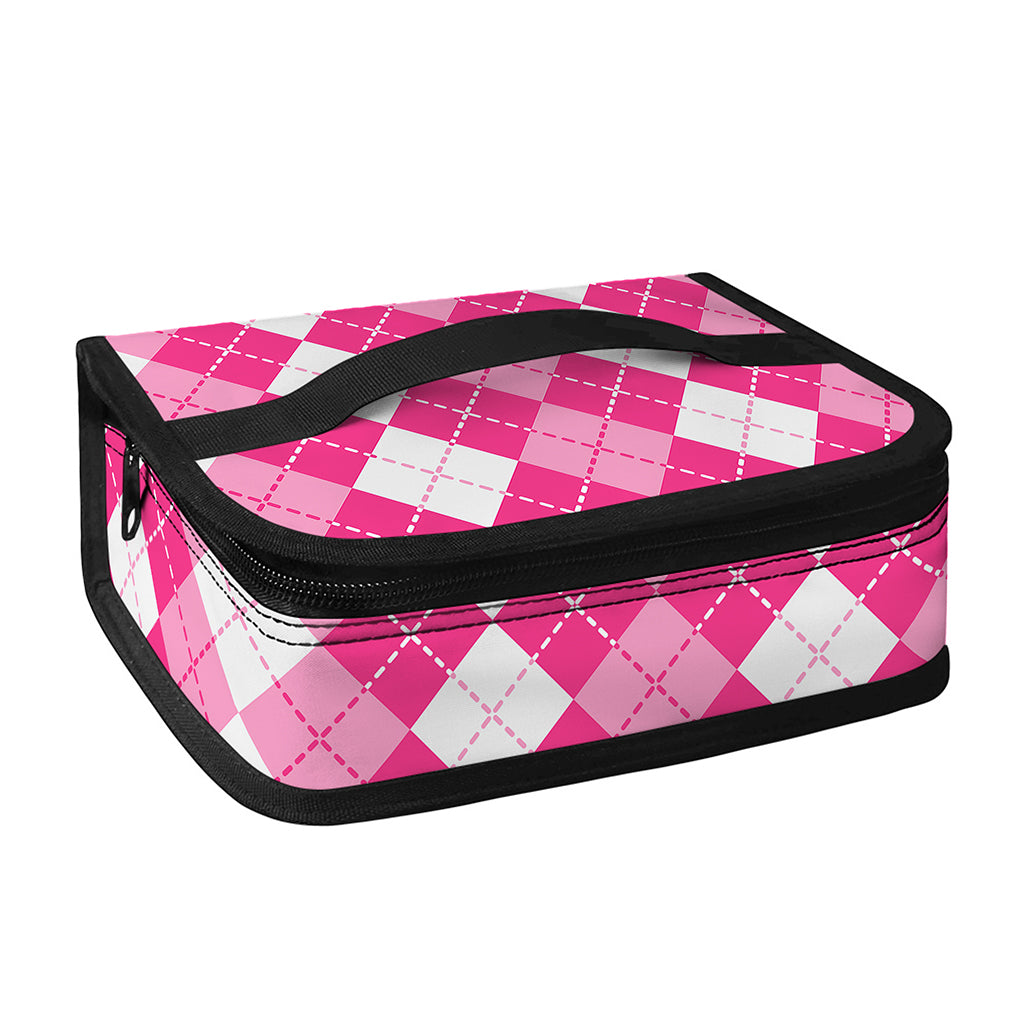 Pink And White Argyle Pattern Print Small Lunch Bag