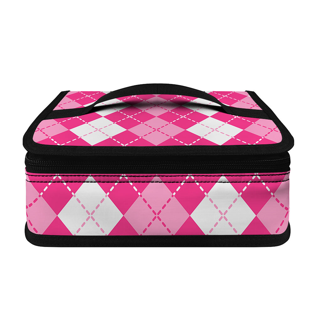 Pink And White Argyle Pattern Print Small Lunch Bag