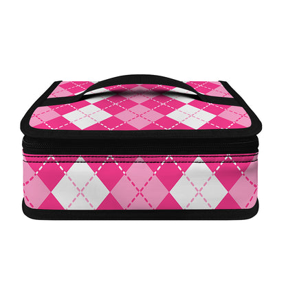 Pink And White Argyle Pattern Print Small Lunch Bag